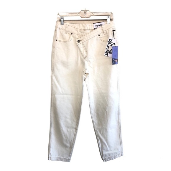 Kahlana Barfield Brown Future Collective High-Rise Overlap Waist Jeans Size 0 - Picture 1 of 14